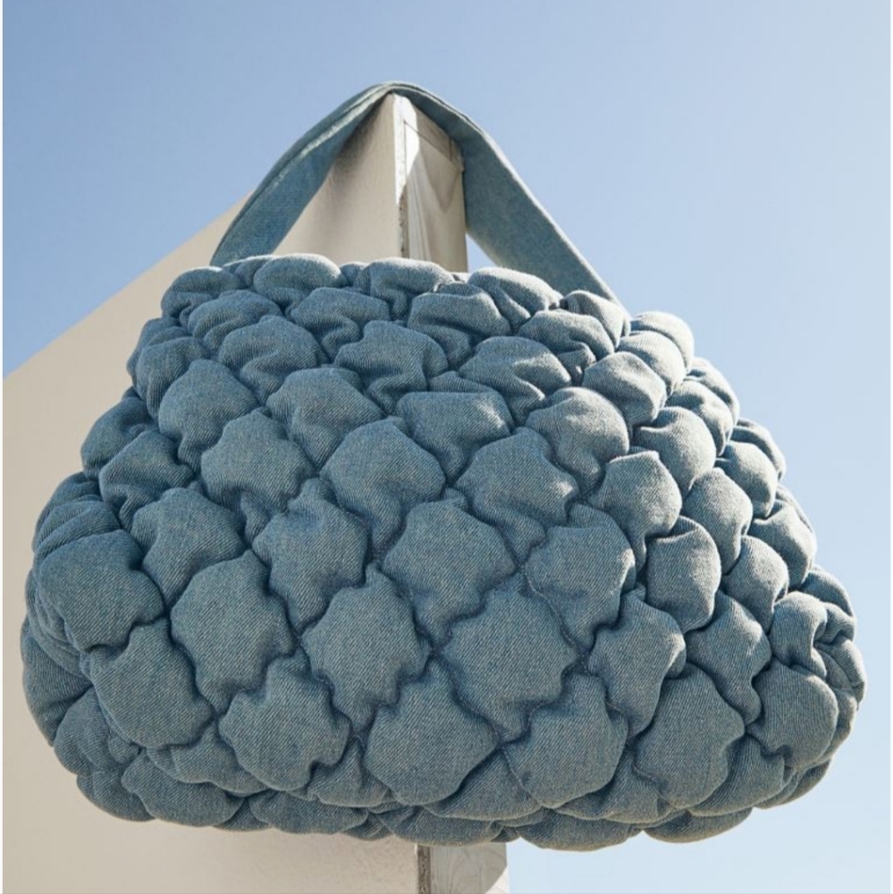 Brock Collection H&M light denim quilted zipper bag